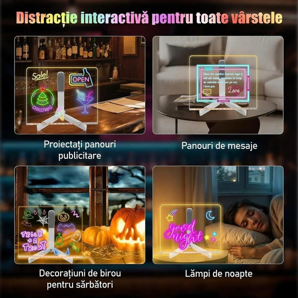 ClearGlow-Tablă LED Transparentă pentru Scris