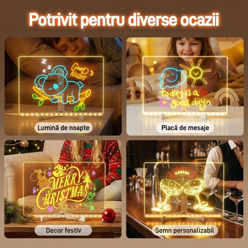 ClearGlow-Tablă LED Transparentă pentru Scris